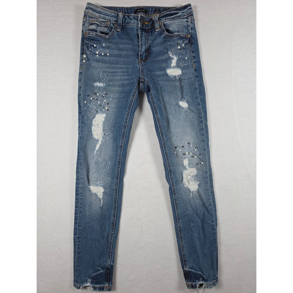 Miss Me Ankle Skinny Jeans M2163AK Distressed Pearl Rhinestone 26 Y2K McBling